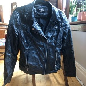 Classic faux leather black biker jacket